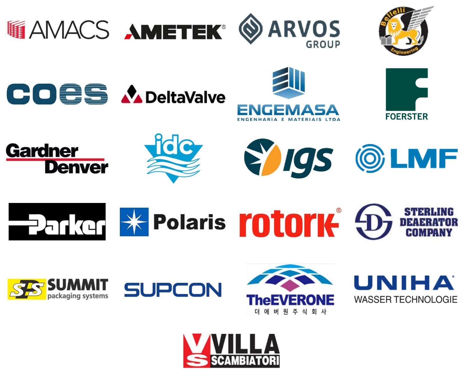 Technology partners: AMACS, Ametek, ARVOS Group, Belleli, COES, DeltaValve, Engemasa, Foerster, Gardner Denver, IDC, IGS, LMF, Parker, Polaris, Rotork, Sterling Deaerator Company, Summit packaging systems, SUPCON, TheEverone, UNIHA, Villa Scambiatori