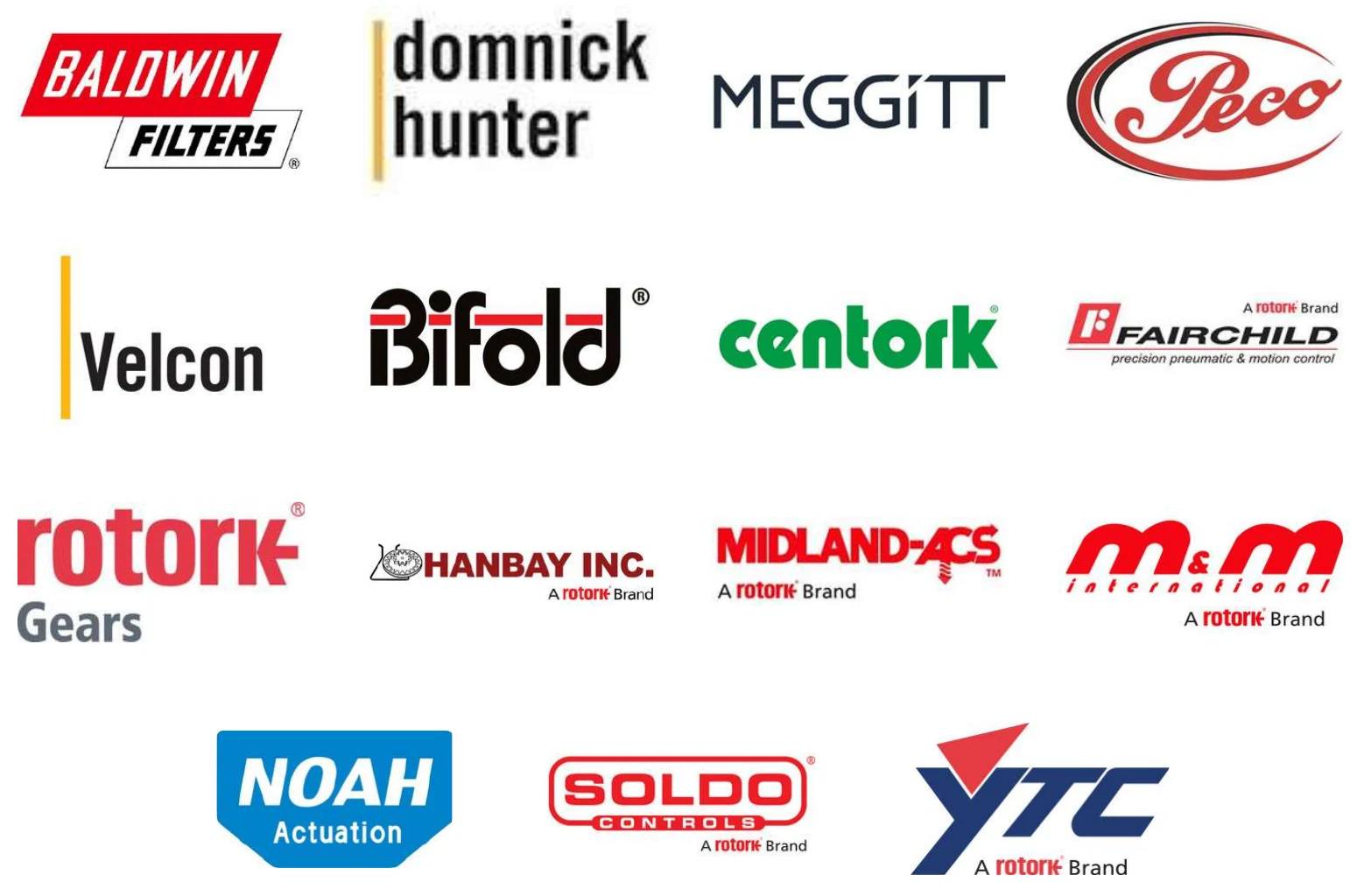 Technology partners: Baldwin Filters, Domnick Hunter, Meggitt, Racor, Velcon, Bifold, Centork, Fairchild, Rotork Gears, Hanbay, Midland ACS, M&M, Noah Actuation, Soldo, YTC