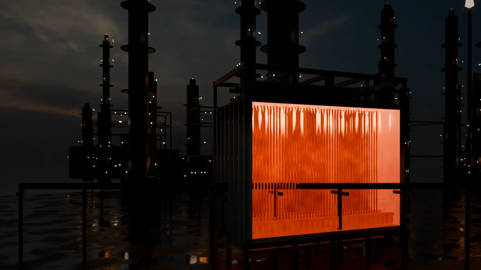 Reformer furnace with its tubes glowing at design temperature